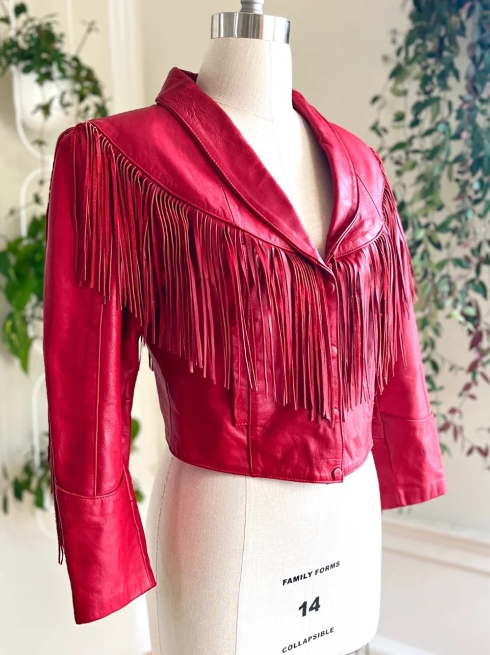 Vintage Red Leather Fringe Jacket